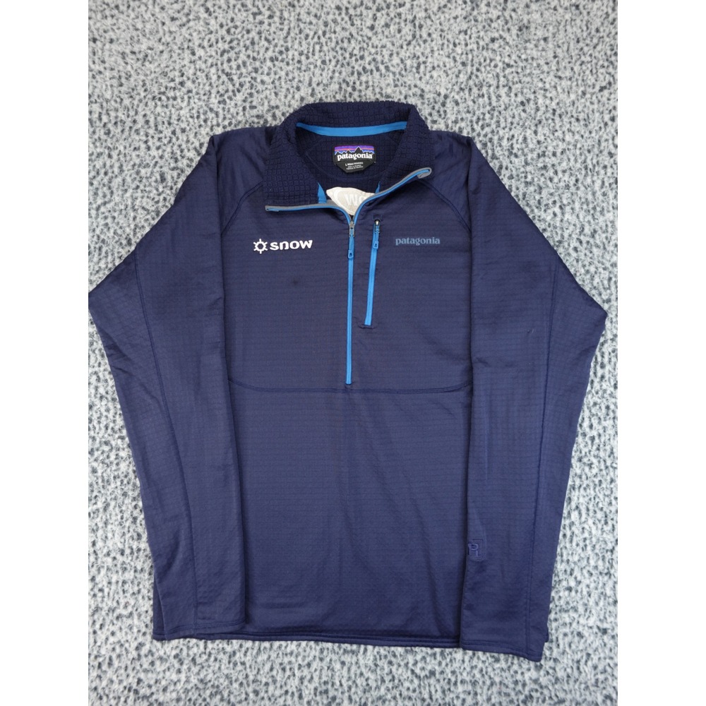 Patagonia R1 Fleece Pullover Mens Large Navy Blue Quarter Zip Snow Logo 40110